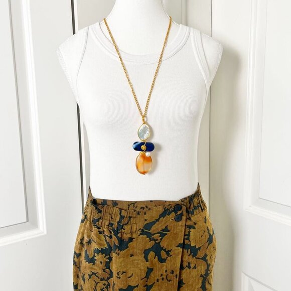 Artisan Pendant Gold-Tone Necklace- Sodalite, Blue Agate, Pearls & Carnelian - Picture 8 of 13